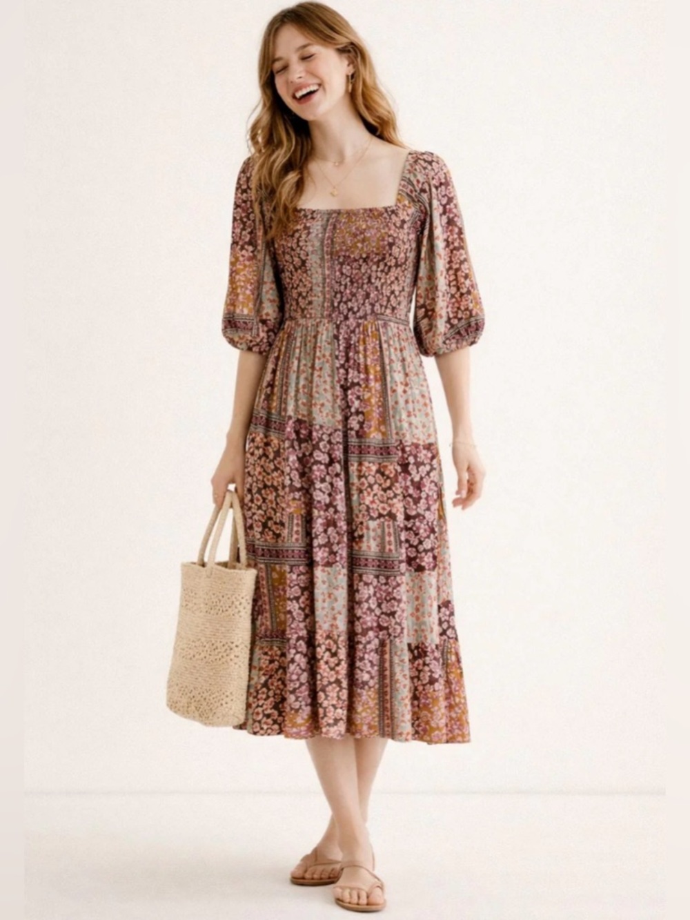 Angie Boho Rayon Farmer's Market Midi Dress size Medium